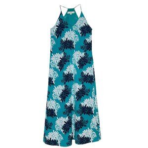 Ann Taylor Loft Petites Women's Maxi Dress Hawaiian Floral Teal  Side Zip Size 2